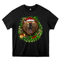 Black christmas bear  wreath Heavy Core Tee - BarkalooDesign