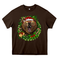 Chocolate Brown christmas bear  wreath Heavy Core Tee - BarkalooDesign