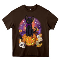 Chocolate Brown halloween black cat pumpkin Heavy Core Tee - BarkalooDesign