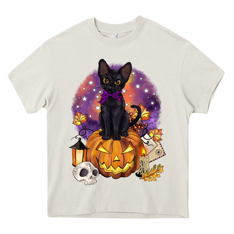 Halloween Black Cat Pumpkin Heavy Core Tee by BarkalooDesign | Teevron