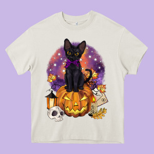 Halloween Black Cat Pumpkin Heavy Core Tee Designed By Barkaloodesign