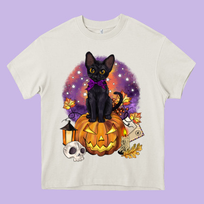 Halloween Black Cat Pumpkin Heavy Core Tee Designed By Barkaloodesign