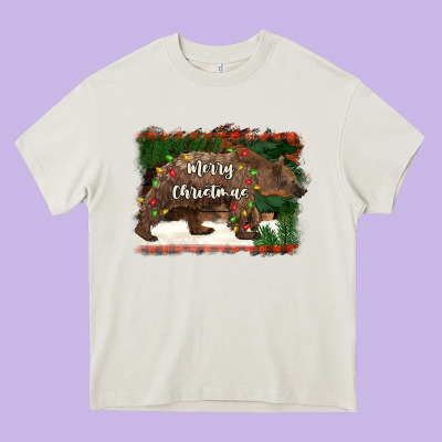 Merry Christmas Bear Heavy Core Tee Designed By Barkaloodesign
