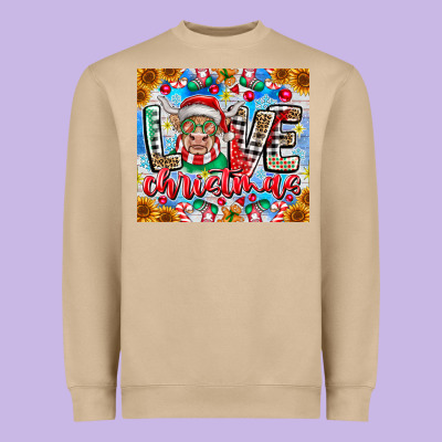 Love Christmas Highland Cow Heavyweight Sweatshirt Designed By Cowhidedigitalart