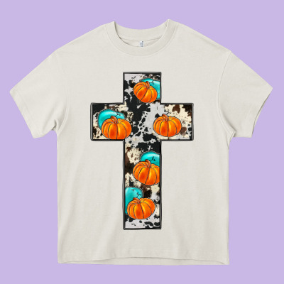 Pumpkin Cross Heavy Core Tee Designed By Jahusdesignshop