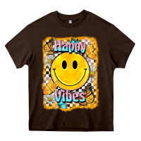 Chocolate Brown happy vibes smiley face Heavy Core Tee - BarkalooDesign