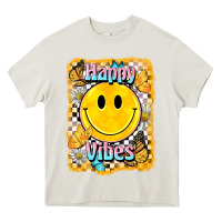 Cream happy vibes smiley face Heavy Core Tee - BarkalooDesign