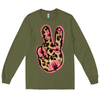 Army Green Floral Leopard Peace Sign Long Sleeve Tee - Jasminsmagicworld