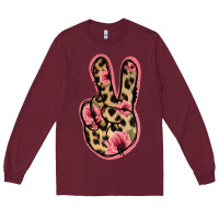 Burgundy Floral Leopard Peace Sign Long Sleeve Tee - Jasminsmagicworld
