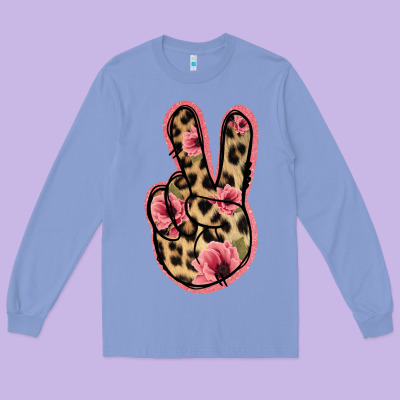Floral Leopard Peace Sign Long Sleeve Tee Designed By Jasminsmagicworld