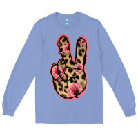Colony Blue Floral Leopard Peace Sign Long Sleeve Tee - Jasminsmagicworld