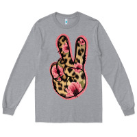 Heather Grey Floral Leopard Peace Sign Long Sleeve Tee - Jasminsmagicworld