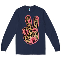 Navy Floral Leopard Peace Sign Long Sleeve Tee - Jasminsmagicworld