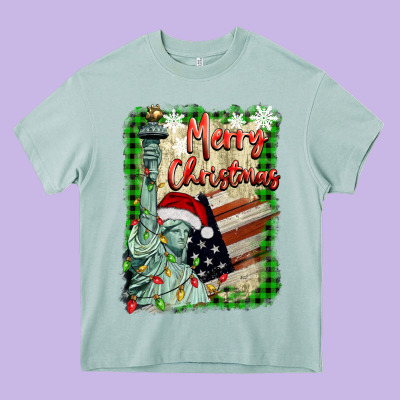 Merry Christmas  Statue Of Liberty Heavy Core Tee Designed By Barkaloodesign