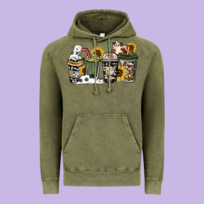Cowhide Coffee Cup Vintage Hoodie Designed By Howdyjamesfarm