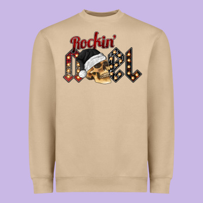Rockin Noel Skull Heavyweight Sweatshirt Designed By Cowhidedigitalart