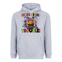 Heather Grey kids halloween hubble bubble here comes trouble Heavyweight Hoodie - BarkalooDesign