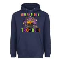Navy kids halloween hubble bubble here comes trouble Heavyweight Hoodie - BarkalooDesign