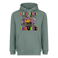 Sage kids halloween hubble bubble here comes trouble Heavyweight Hoodie - BarkalooDesign