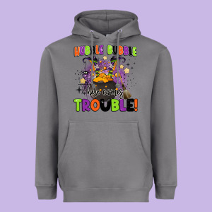 Kids Halloween Hubble Bubble Here Comes Trouble Heavyweight Hoodie Designed By Barkaloodesign