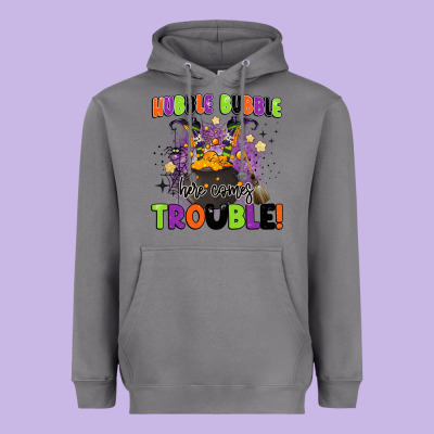 Kids Halloween Hubble Bubble Here Comes Trouble Heavyweight Hoodie Designed By Barkaloodesign