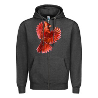 Charcoal Heather Flying Northern Cardinal Bird Zipper Hoodie - LillyAllenDesigns