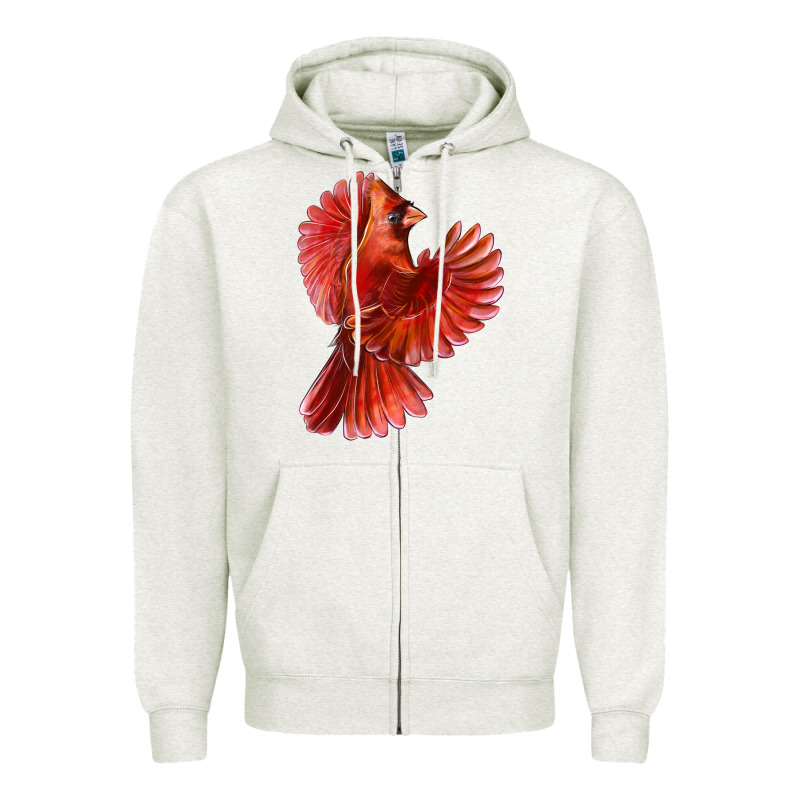 Flying Northern Cardinal Bird Zipper Hoodie by LillyAllenDesigns | Teevron