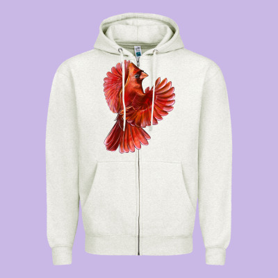 Flying Northern Cardinal Bird Zipper Hoodie Designed By Lillyallendesigns