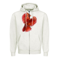 Oatmeal Heather Flying Northern Cardinal Bird Zipper Hoodie - LillyAllenDesigns
