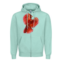 Seafoam Flying Northern Cardinal Bird Zipper Hoodie - LillyAllenDesigns