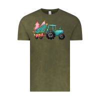Vintage Olive Christmas tree tractor Vintage Tee - CowGirlArtShop