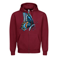 Burgundy Black Shallowtail Zipper Hoodie - LillyAllenDesigns