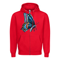 Red Black Shallowtail Zipper Hoodie - LillyAllenDesigns