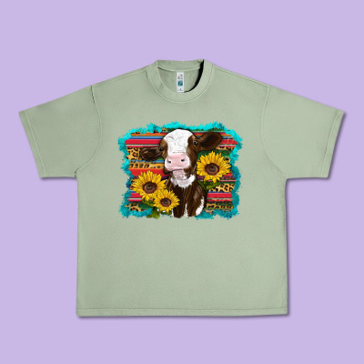 Western Cow Sunflowers Serape Leopard Urban Heavy Tee Designed By Ranaportraitstore