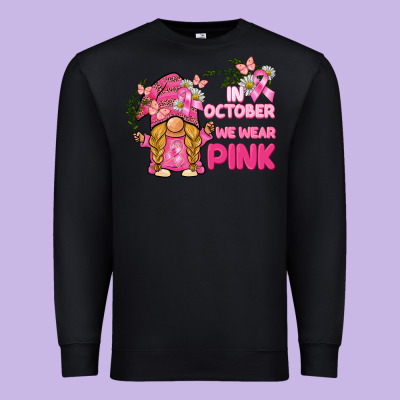 In October We Wear Pink Gnome Premium Sweatshirt Designed By Barkaloodesign