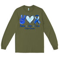 Army Green Peace Love Cure Colon Cancer Long Sleeve Tee - Jasminsmagicworld
