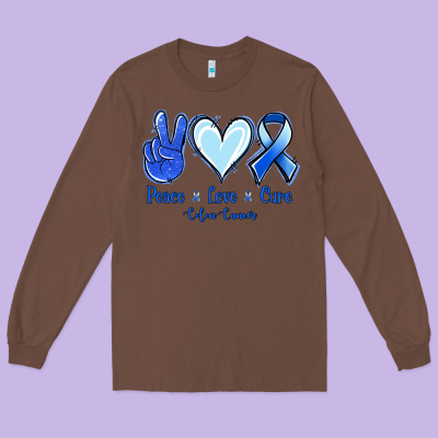 Peace Love Cure Colon Cancer Long Sleeve Tee Designed By Jasminsmagicworld