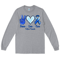 Heather Grey Peace Love Cure Colon Cancer Long Sleeve Tee - Jasminsmagicworld