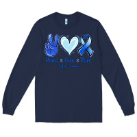 Navy Peace Love Cure Colon Cancer Long Sleeve Tee - Jasminsmagicworld