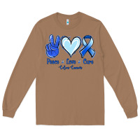 Toasted Coconut Peace Love Cure Colon Cancer Long Sleeve Tee - Jasminsmagicworld