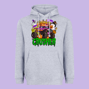 Spooky Crusher Monster Truck Heavyweight Hoodie Designed By Barkaloodesign