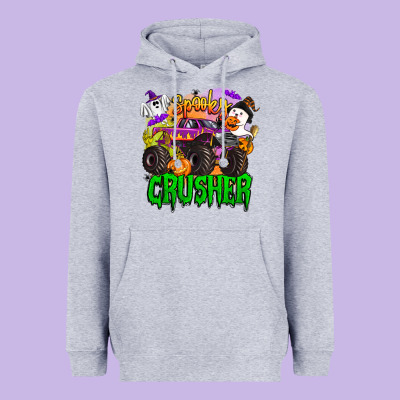 Spooky Crusher Monster Truck Heavyweight Hoodie Designed By Barkaloodesign