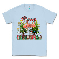 Dusty Blue Merry Christmas flamingo Classic Tee - texasbilliewilder