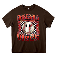 Chocolate Brown baseball vibes smiley face Heavy Core Tee - BarkalooDesign