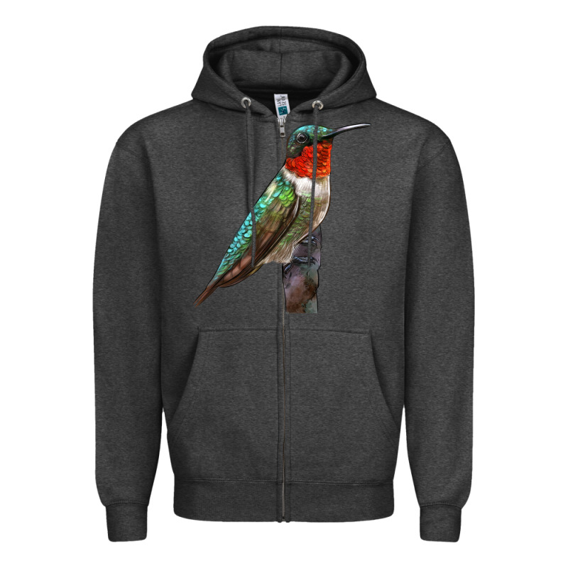 Ruby Throated Hummingbird Bird Zipper Hoodie by LillyAllenDesigns | Teevron