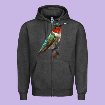 Ruby Throated Hummingbird Bird Zipper Hoodie Designed By Lillyallendesigns