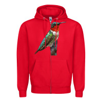 Red Ruby Throated Hummingbird Bird Zipper Hoodie - LillyAllenDesigns