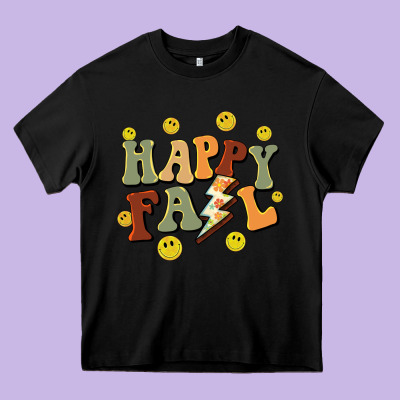 Happy Fall Smiley Face Heavy Core Tee Designed By Barkaloodesign