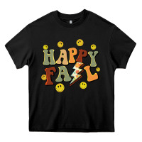 Black happy fall smiley face Heavy Core Tee - BarkalooDesign