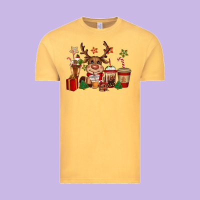 Reindeer Coffe Cups Christmas Vintage Tee Designed By Cowgirlartshop